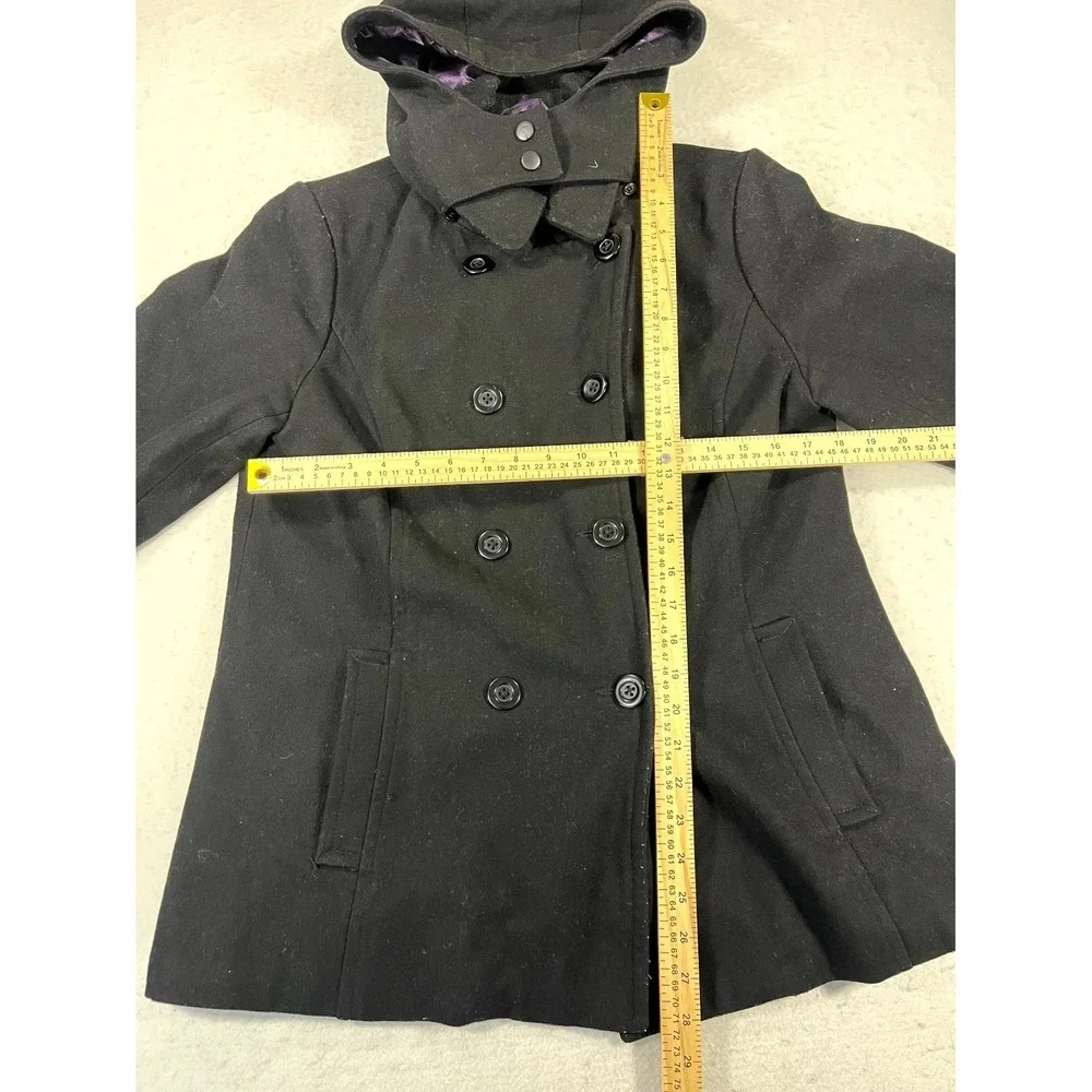 La Nouvelle Renaissance Jacket Womens Medium Black Wool Hooded Lined Full Zip‎